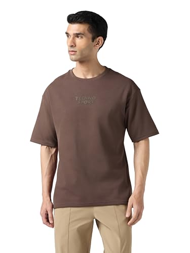Image of TECHNOSPORT Men Printed Oversized Round Neck T-Shirt with COTFLEX, Dry Fit Sports Tee, Oversized Activewear T-Shirt for Gym, Running, Sports & Casual Wear