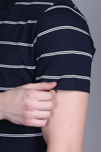 Image of Half Sleeve Polo T-Shirt for Men with Pocket || Stripe Collar and Pocket T-Shirt for Men Half Sleeves
