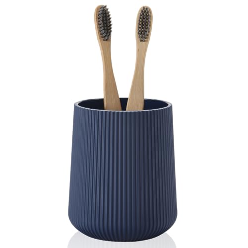 YAUKPH Navy Blue Striped Toothbrush Holder for Electric Toothbrushes Bathroom Organizer Cup for Toothpaste Kids & Adults