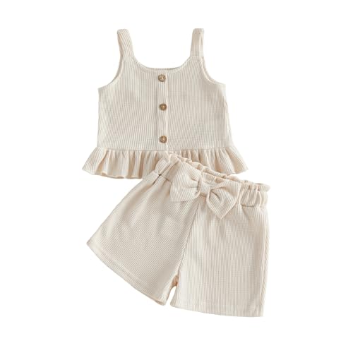 Image of Little Toddler Kids Girl Clothes Set 1-8 Years Summer Outfits Solid Color Tank Tops & Shorts