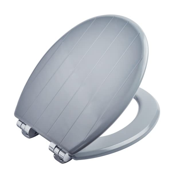 BemisCottage Grey Moulded Wood Seat with Soft Close | WC seat Will not Loosen | Ultra-Fix Bottom fix | Easy Installation | Suitable for All Standard Shapes | Moulded Wooden Seat