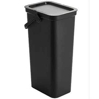 KetoPlastics Moda Recycling Bin with Handle 40L Plastic Slim Kitchen Bin with Lift Top Lid & Locking Handle for Storage Recycled Rubbish Organiser Container Dustbin - Black