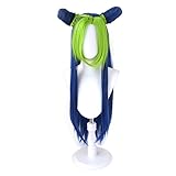 Cosplay Wig Jojo Bizarre Adventure Jolyne Cujoh Cosplay Wig Golden Wind Kujo Green Blue Long Buns Braids Synthetic Hair + Wig Cap Halloween