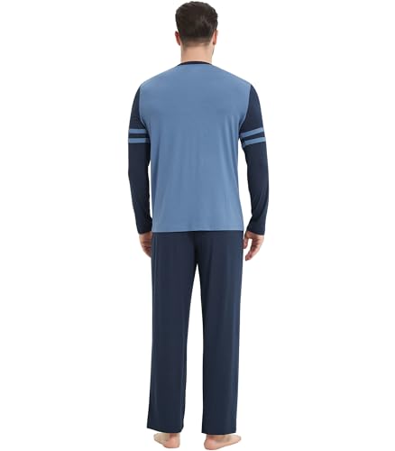 Image of NACHILA Mens Pajamas Set Viscose Made from Bamboo V Neck Top Sleep Pants | Elastic Waist with Drawstring,Soft ,Tagless Comfort,Moisture Wicking,All season Loungewear Set, Jogger Sweatpant,Match set