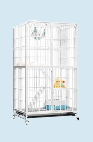 LumingLight 猫 ケージ 広々とした空間 2 3 4 5段 大型 トイレ付き 組立簡単 キャットケージ 家庭用屋内猫ハウス 錆びにくく耐久性のある梁補強 (85*60*151cm,ホワイト)