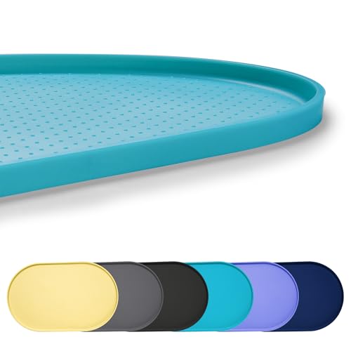 Yacee 100% Waterproof 0.5' Raised Edge BPA Free Silicone Dog Food Mat, Pet Cat Feeding Mats Contain Spills Protects Floors, Placemats for Cats and Dogs Water Bowl Dishwasher. (Small, Teal)