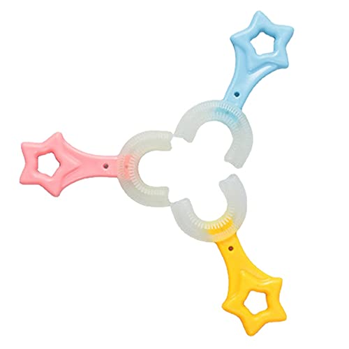 U字型 歯ブラシ 手動式 幼児用歯ブラシ 3色セット 2-12歳の子供向け キッズ歯ブラシ ソフトシリカゲルブラシヘッド 保護歯 口腔清掃ブラシ 経口クリーニングツール (A TYPE 五芒星,2-6歳)