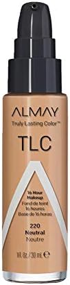Almay Liquid Foundation, Truly Lasting Color, Long Wearing Natural Finish, Vitamin E and Lemon Extract, Hypoallergenic, Cruelty Free, Dermatologist Tested, 220 Neutral, 1 oz