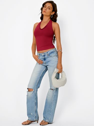 Trendy Queen Halter Tops for Women Going Out Summer 2026 Fashion Cowl Neck Backless Top Sexy Cute Y2K Basic Vacation Clothes