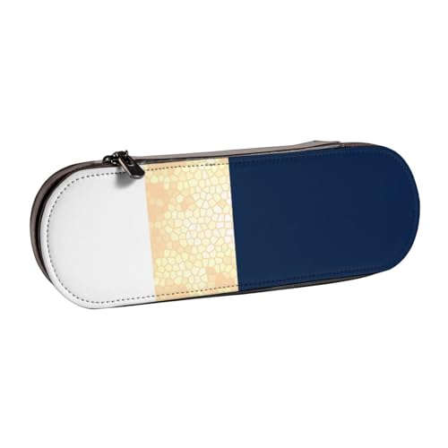 accento di strisce bianche navy finte dorate Astuccio per matite per per penne a matita di grande capacità elegante pelle sintetica blu