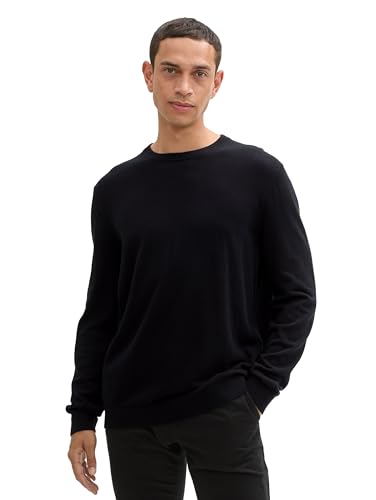TOM TAILOR Herren 1043266 Basic Strickpullover mit Kaschmir, 29999-Black, L