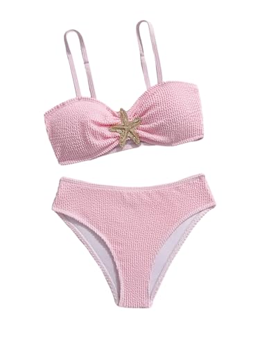 Image of RoseSeek Girl's 2 Piece Padded Bathing Suit Wireless Starfish Swimsuit Spaghetti Strap Vacation Beachwear Set
