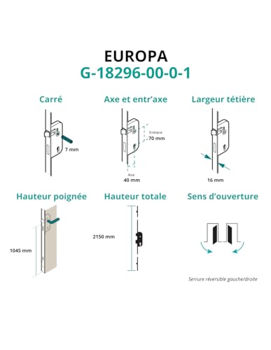 Serrure encastrable Europa Ferco Thirard 3 points axe 40 gris - 7