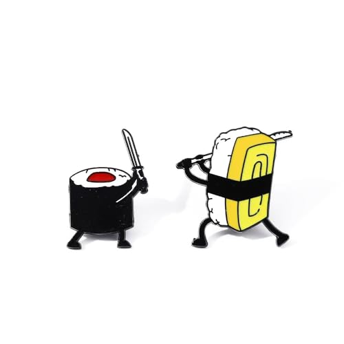 Image of Sushi Samurai Enamel Pins Set - Cute Gourmet Alloy Pin for Jacket and Bag (Pack of 2)