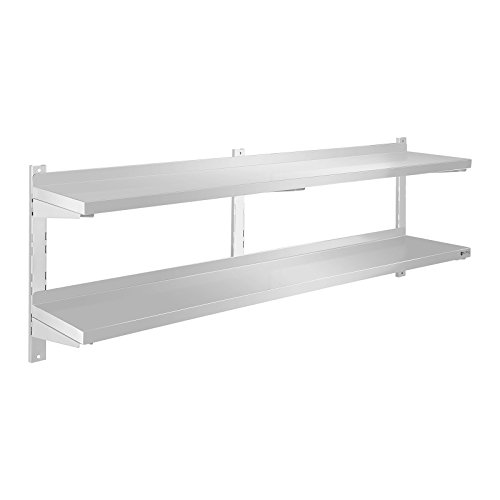 Royal Catering Étagère Murale Rangement Cuisine 2 plateaux RCWR-160.2 (160 cm de long, éléments pour montage mural, design moderne, inox)