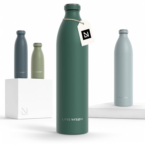 Image of LARS NYSOM Stainless Steel Insulated XL Water Bottle 12oz 17oz 25oz 34oz 51oz | Insulated Thermo Flask for Hot and Cold Beverages | Leakproof Drinking Bottle (Pine Green, XL 50.7oz)