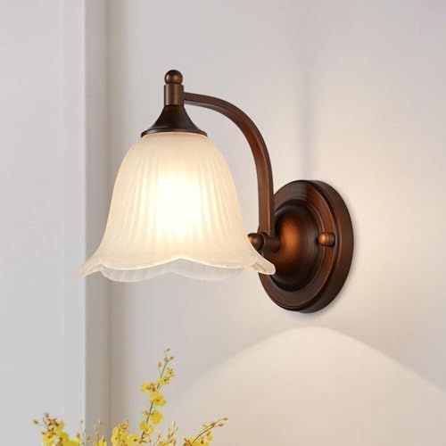 絶妙な壁ランプ ヴィンテージ オーバーミラー フラワーガラスシェード 壁取り付け用燭台 ファームハウス 化粧台 ランタン 寝室 ベッドサイド リビングルーム 書斎 廊下 玄関 レストラン用 取り付けランプ