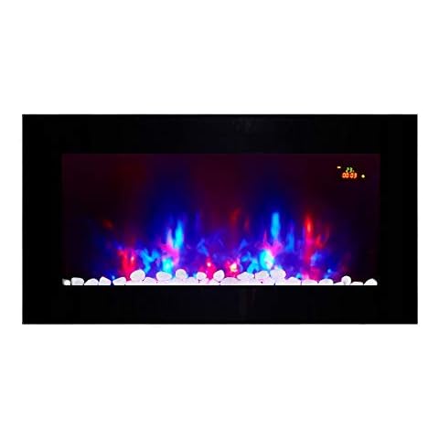 TruFlame 2022 LED TruFlame Wall Mounted Flat Glass Electric Fire with Pebble and Log Effect and 7 colour side LEDs(90cm wide) Cover