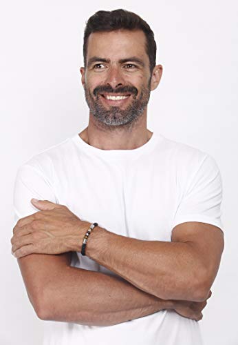 kuzzoi Men Bracelet Leather Braided Black Tiger-Eye Gemstone Beads Made of 925 Sterling Silver, Length 7,48 inch - 9,05 inch, Width 0,31 inch, 0.81 oz4