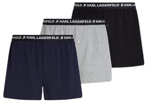 KARL LAGERFELD Men Logo Jersey Boxer (3 Pack) Navy/Grey/Black S
