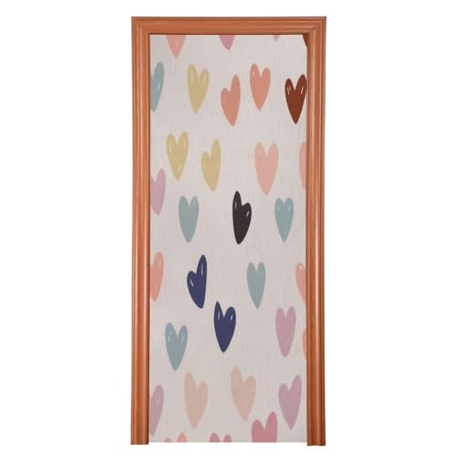 FLildon Colourful Hearts Valentines Day Door Cover Decoration, Party Accessory Porch Decor for Festive Ornament Room Door Covers 32 x 79 Inch