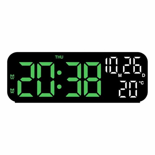 Image of EASEPRES Digital Table Clock with Large Display,Power Cable Operation with Battery Backup, Dual Alarm, Date Day & Indoor Temperature, 12 /24 Hour Format, for Bedroom, Table, Home (Green, 7 inch)