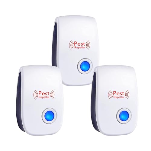 3 Pack Ultrasonic Pest Repeller,Mouse Repellent,Insect Repellent Plug In, Indoor Pest Control, Effective Against Mice, Rats, Mosquitoes, Spiders, Cockroaches, Ants, & More–Safe for Pets and Humans