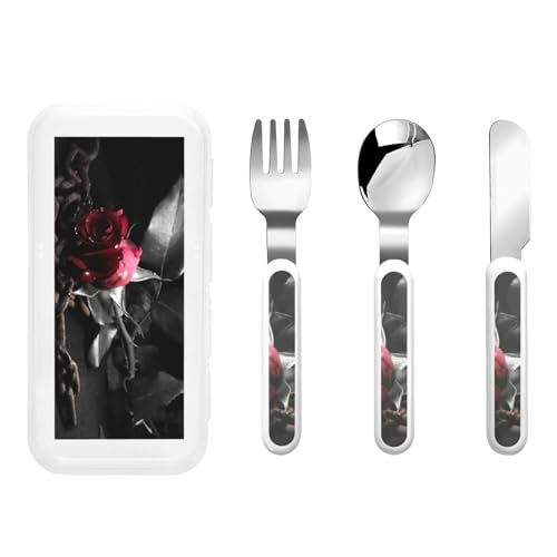 Gothic Black Roses Print Utensils Silverware Set,Safe Spoons and Forks Knife, Stainless Steel,Dishwasher Sa