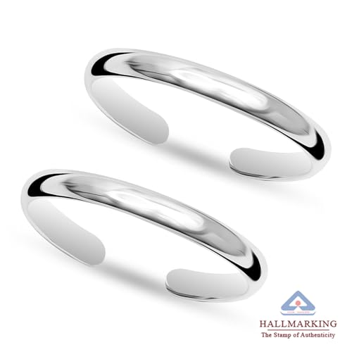 Image of TRUESILVER ACPL 925 Sterling Silver Toe Rings for Women (Adjustable) BIS Hallmarked Minimalist Classic Wave Ball Roman Multi-Design Toering Set | Elegant Foot Jewelry | Gift for Mom, Anniversary