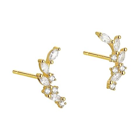 Rnivida Gold Plated 925 Sterling Silver Cz Leaf Ear Climber Stud Earring - Small Hypoallergenic Climbers Earrings for Women Cover