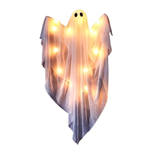 Fantasma Decoración de Halloween | Decoración de Fantasmas con Luz Regulable para Halloween,Figuras Colgantes con Sonido Espeluznante Y Adorable,para Exterior Casa Ventana Porche Hogar Puer
