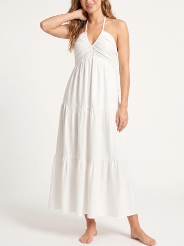 Image of Women's Casual Halter Tiered Vacation Maxi Dress with Pockets