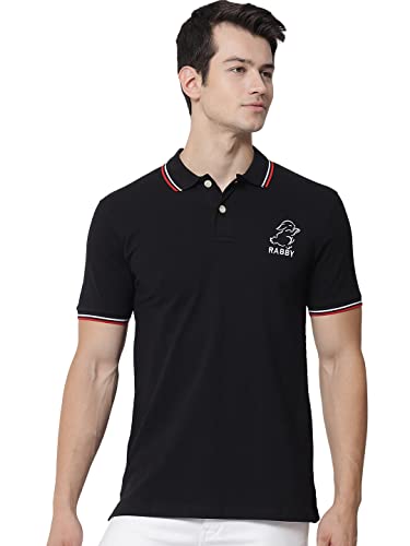 Image of RABBY Men's Cotton Regular Fit Polo T-Shirt with Contrast Rib