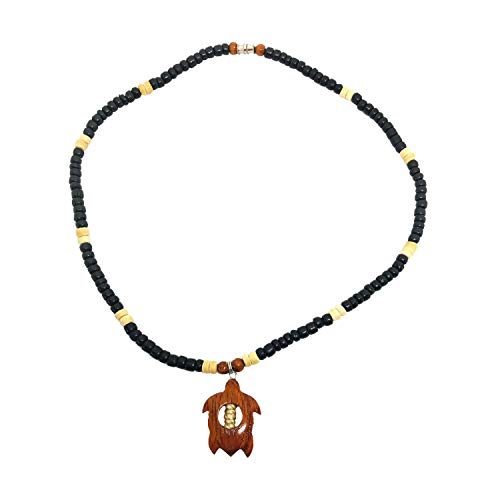 Zero Gravity Hawaii Hawaiian Koa Wood Honu Sea Turtle Black Coconut Bead Pendant Necklace