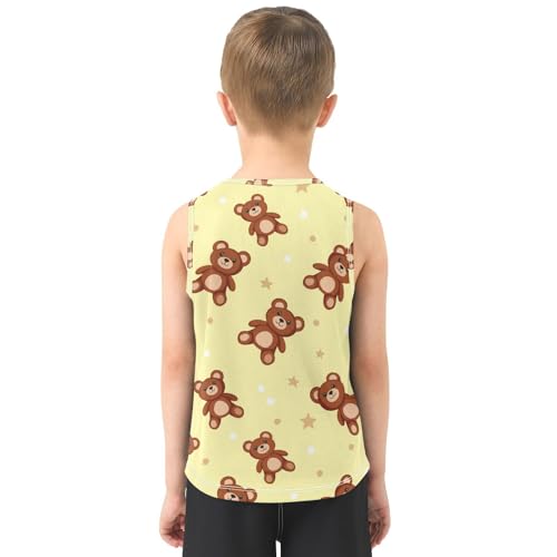 J JOYSAY Cartoon Teddy Star Yellow Boys Tank Top Sleeveless Muscle Shirts Quick Dry Kids T-Shirts 3-15T3