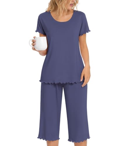 Image of NACHILA Bamboo Viscose Pajamas for Women Set Cooling Capri Short Sleeve Pjs