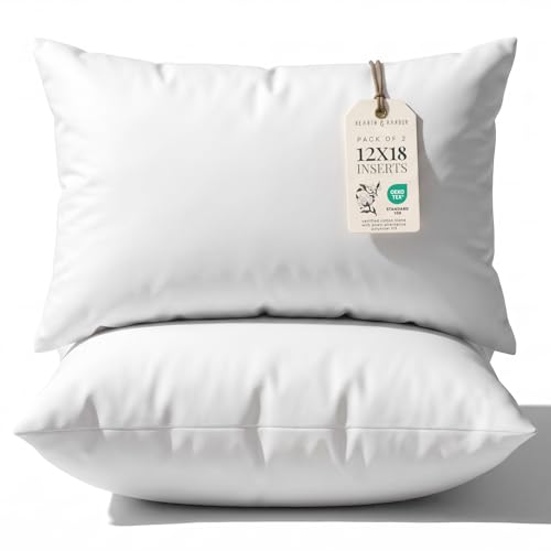 Hearth & Harbor 12x18 Pillow Inserts Set of 2 Lumbar Throw Pillow Insert for Bed Sofa & Couch Soft Fluffy & Supportive White Decorative Cushion Insert