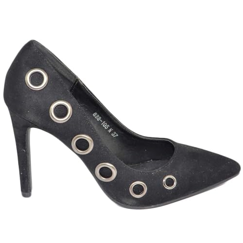  Malu Shoes Decollete\'scarpe Donna a Punta in camoscio Nero con Tacco a Spillo 12 Borchiato Moda Glamour (40 EU)