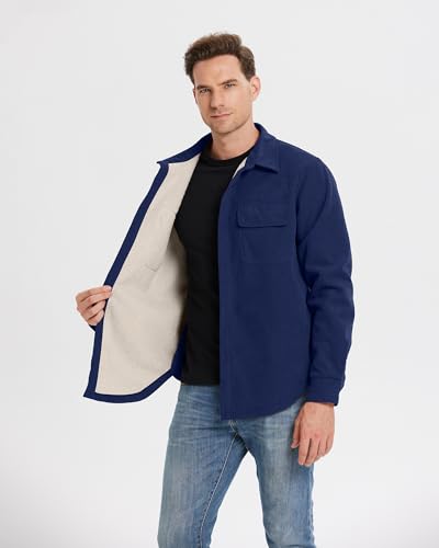 Locachy Men's Warm Fleece Sherpa Lined Corduroy Shirt Soft Long Sleeve Button Down Shirt Jacket3