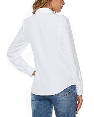 Jonivey Women's Thin Long Sleeve Formal & Casual Solid Color Collar Business Shirt (White,S) #TOP3