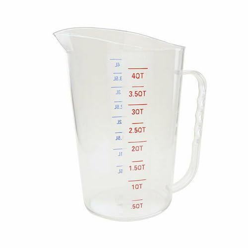 PLMD128CL Measuring Cup, 4 qt. (4 Liter), 9-1/3"L x 7-13/16"W x 10-11/16"H, with Handle, Polycarbonate, Clear