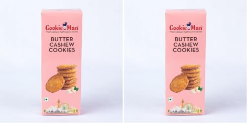 Image of CookieMan Butter Cashew Cookies- 150g | Buttery Cookies Loaded with Crunchy Cashew Nuts | Perfect Biscuit for Tea-Time Snack | Freshly Baked & Made with Real Ingredients (Pack of 2)