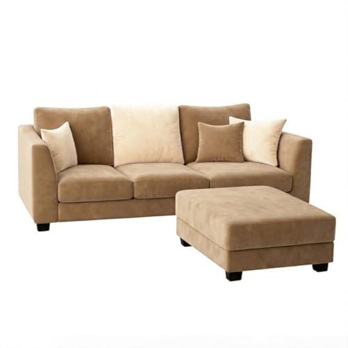 Image of SOCOZI Trevano 4 Seater L Shape Sofa Set with Movable Ottoman | Flexible Left or Right Layout | Soft Velvet Suede Fabric | Modern Design | Plush Comfort Cushions for Living Room (Beige-Cream)