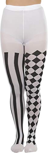 Image of ToBeInStyle Women's Harlequin Checkered Diamond Optical Illusion Opaque Tights Pantyhose - Black & White