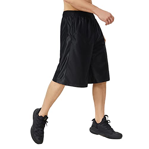 Men's Long Athletic Shorts with Pockets, Quick-Dry Mesh, 9"-13" Inseam Over-Knee Length, Drawstring Waist2
