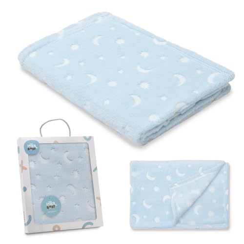 Interbaby - Cobertor bebé recém-nascido | Extra macio de gravada lua estrelas, confortável, quente | manta de meses de bebé 80 x 110 cm, unissexo, para berços, carrinhos, moisés