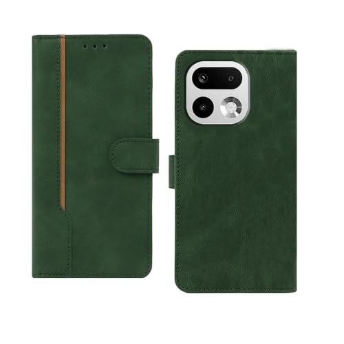 Image of amazon basics Realme 16 Pro Plus 5G Flip Cover | Card Pockets Wallet & Stand | Flip Cover for Realme 16 Pro Plus 5G (Green with Beige Strip)