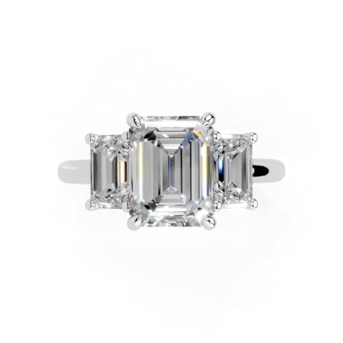 1-5 Carat 14K 18K Gold Platinum Emerald Cut 4 Prong Three Stone Lab Grown Diamond Ring, Engagement, Anniversary, Wedding, IGI Certified, Promise Rings for Women (1-5 Ct, F-G Color, VS1-VS2 Clarity)4
