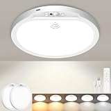 shochi Deckenlampe mit Bewegungsmelder, 8000mAh Akku Ultralange Akkulaufzeit, Kabellos Deckenleuchte Dimmbar mit Batterie Wiederaufladbar, 5 Farbtemperaturen mit Fernbedienung Timer für Flur,Keller
