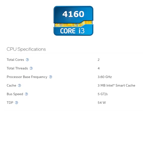 Image of Core i3 4160 4th Generation LGA 1150 Socket Desktop Processor with Fan | 2 Cores 4 Threads | Upto 3.6 GHZ | Virtualization Enabled | Thermal Paste Included | HD Graphics 4400 | 3 MB Cache